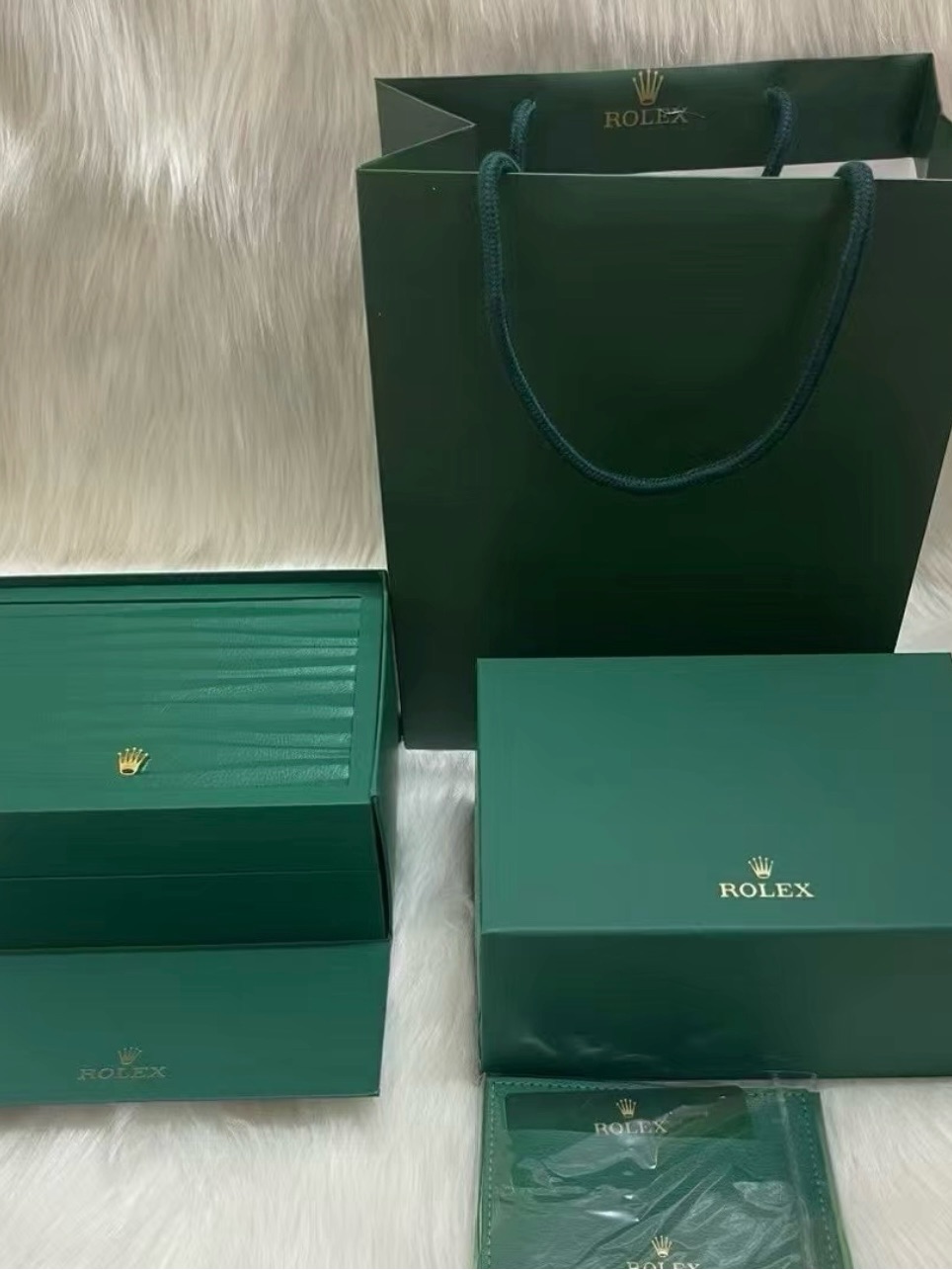 Rolex Green Watch Box Bag  Document Wallet Set With Gold Logo
